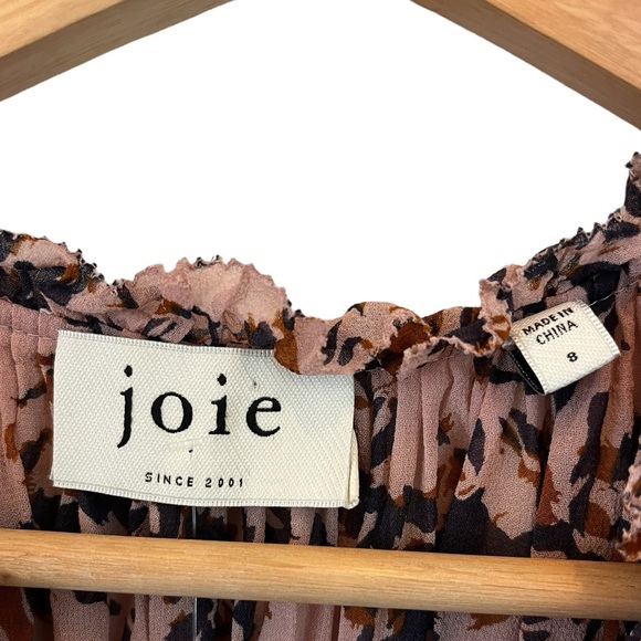 Joie Elsverre Silk Abstract Long Sleeve Dropped Waist Flounce Mini Dress, Size 8 - Picture 5 of 8